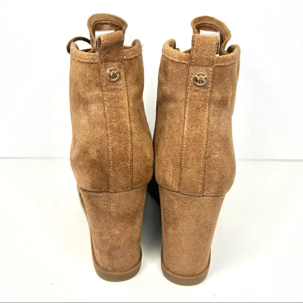 Michael Kors Tamara Lace Up Suede Wedge Booties Brown‎ Womens 9 PV18G